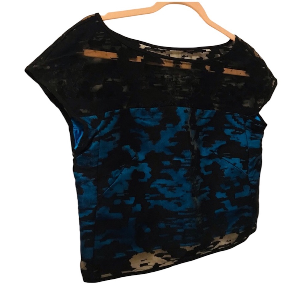 #016. NWT Gorgeous Milly crop top blue satin with black overlay